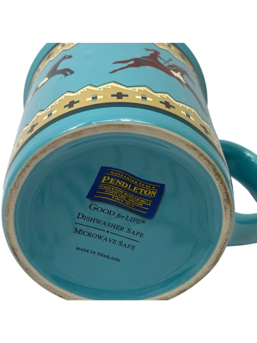 Pendleton Ceramic Mug With Native American Horse Design Teal Dishwasher 65h - Picture 6 of 7